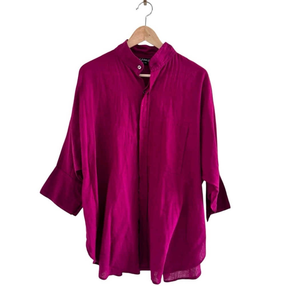 Lagenlook The Big Shirt One Size 100% Organic Cotton Fuschia Pink Art